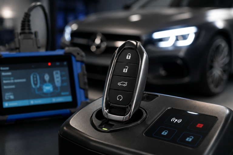 Smart Key di un'auto keyless con tester di programmazione
